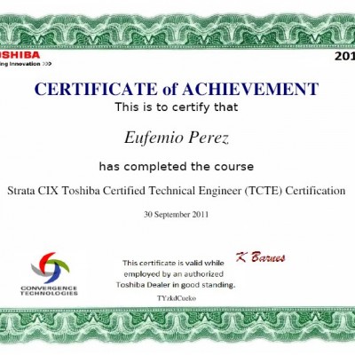 TCTE CERT ( Toshiba Certified Technical Engineer )