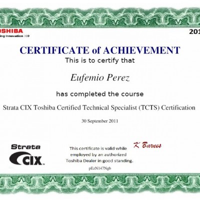 TCTS CERT ( Toshiba Certified Technical Specialist )